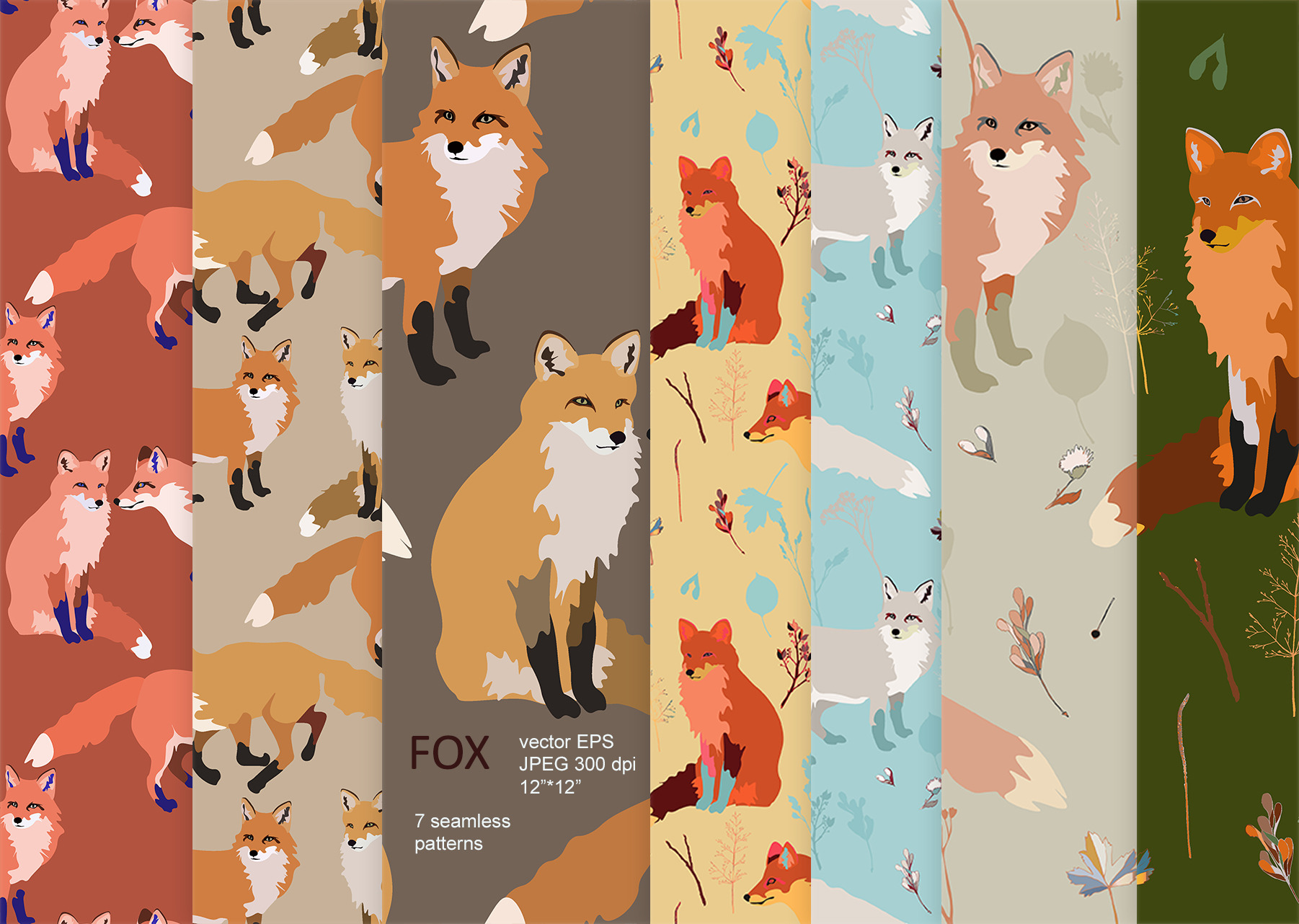 Fox seamless vector set, a Pattern Graphic by PatternsBlooming