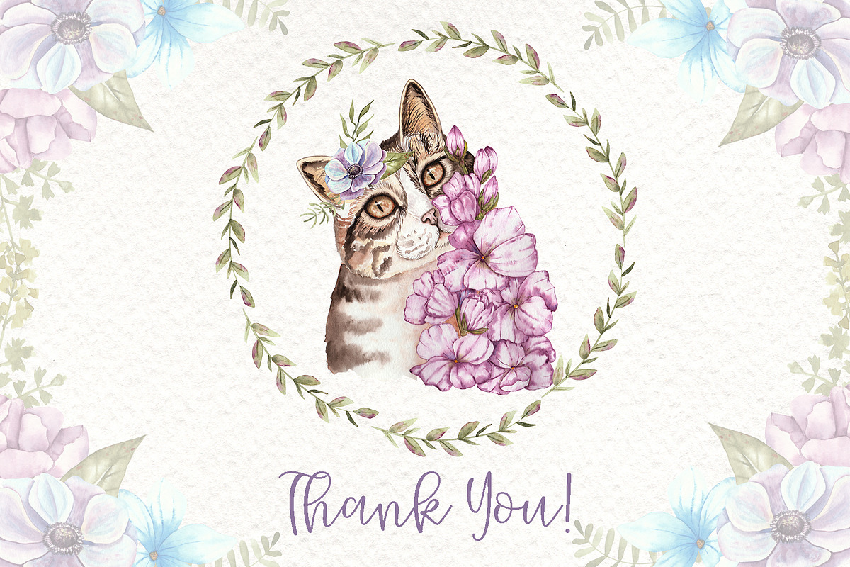 Watercolor Cats and Flowers, an Animal Illustration by TanataDesign (Photo 9 of 9)