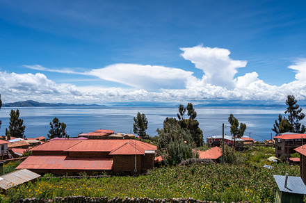 Village on Amantani Island overlooking Lake Titicaca, Peru, an Architecture Photo by GoodGoods