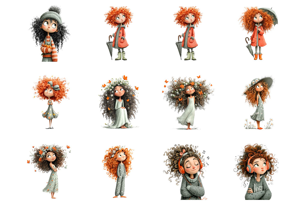 Whimsical Curly Hair Girl Bundle, a Person Illustration by fashionaddict (Photo 3 of 5)
