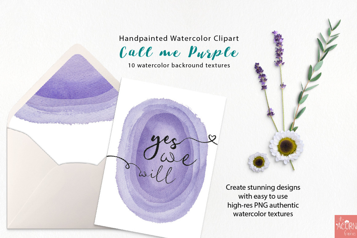 Watercolor Clipart Call me Purple, a Texture Graphic by LittleAcornGraphics (Photo 2 of 9)