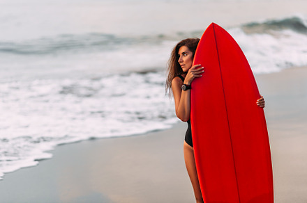 Beautiful girl with a surfboard, a Person Photo by SOTNIKOV_MISHA