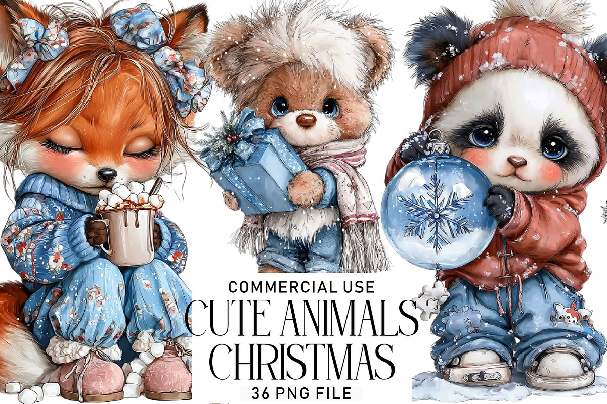 Cute Animals Christmas Clipart, an Illustration by Daily.Designs (Photo 1 of 5)