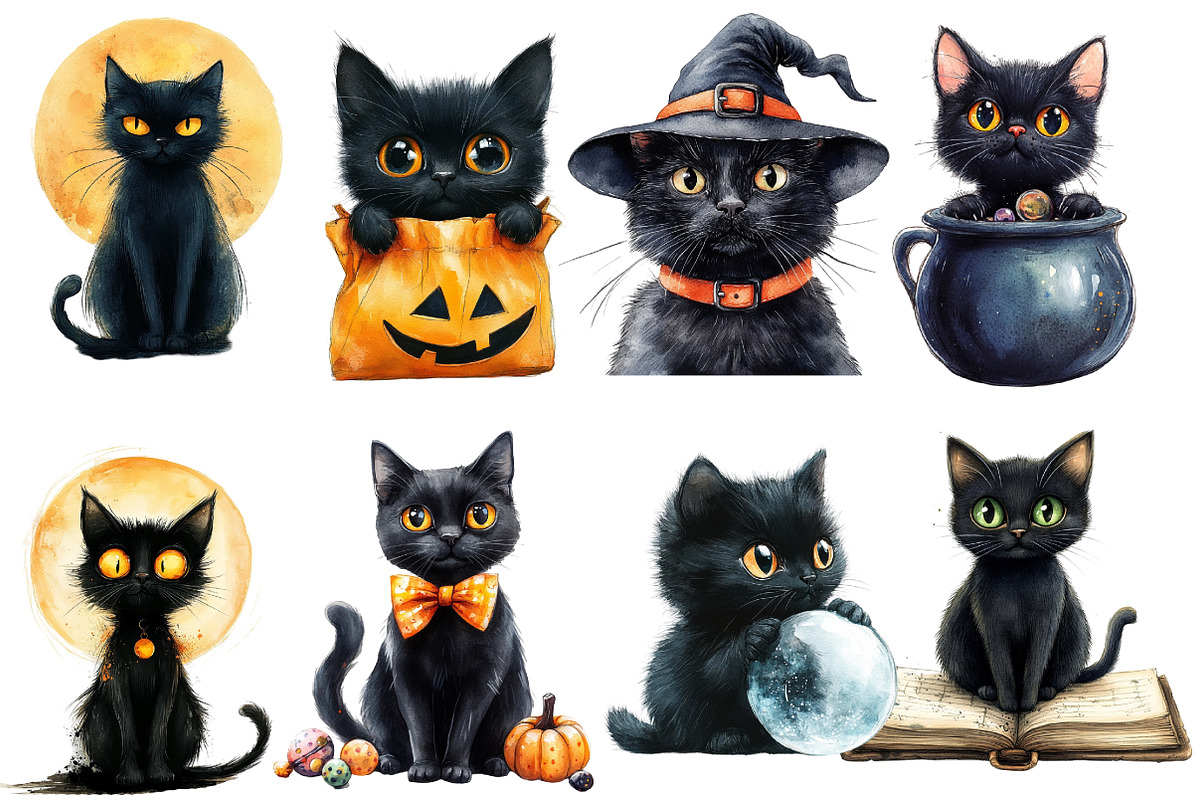 Halloween Black Cat Clipart, an Animal Illustration by cherrydesign (Photo 2 of 4)