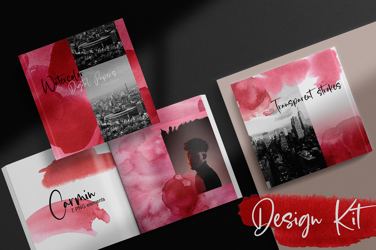 Carmin Red Watercolor Design Kit, a Texture Illustration by CpandoShop (Photo 1 of 5)