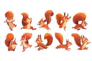 red squirrels cartoon set. brown, an Animal Illustration by Stock-Smart-Start
