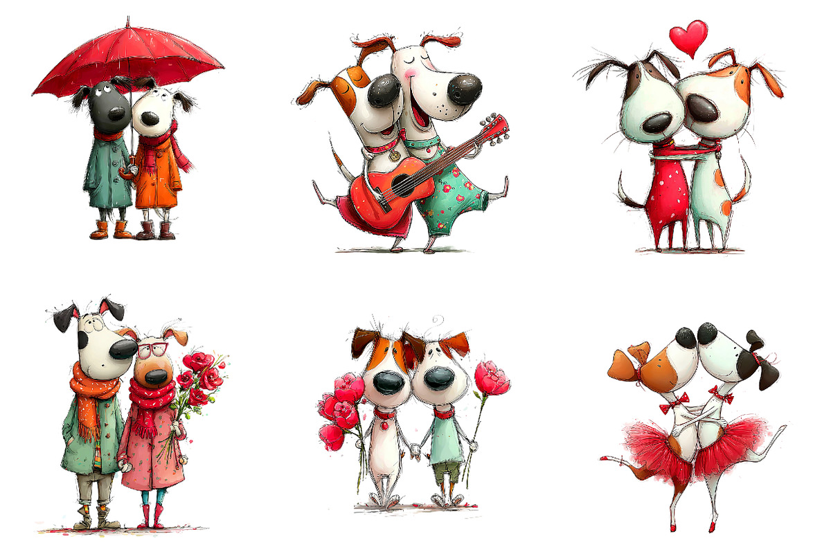 whimsical valentines day dogs clipar, an Illustration by CreationArt (Photo 6 of 6)