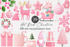 Watercolor Hot Pink Christmas Clipar, an Illustration by Designworld