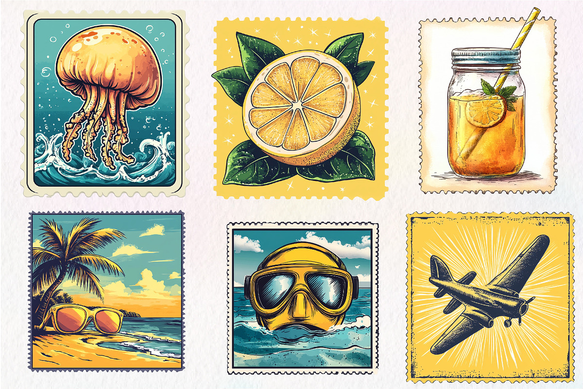 Yellow Summer Postage Stamps Clipart, an Illustration by CreationArt (Photo 2 of 9)