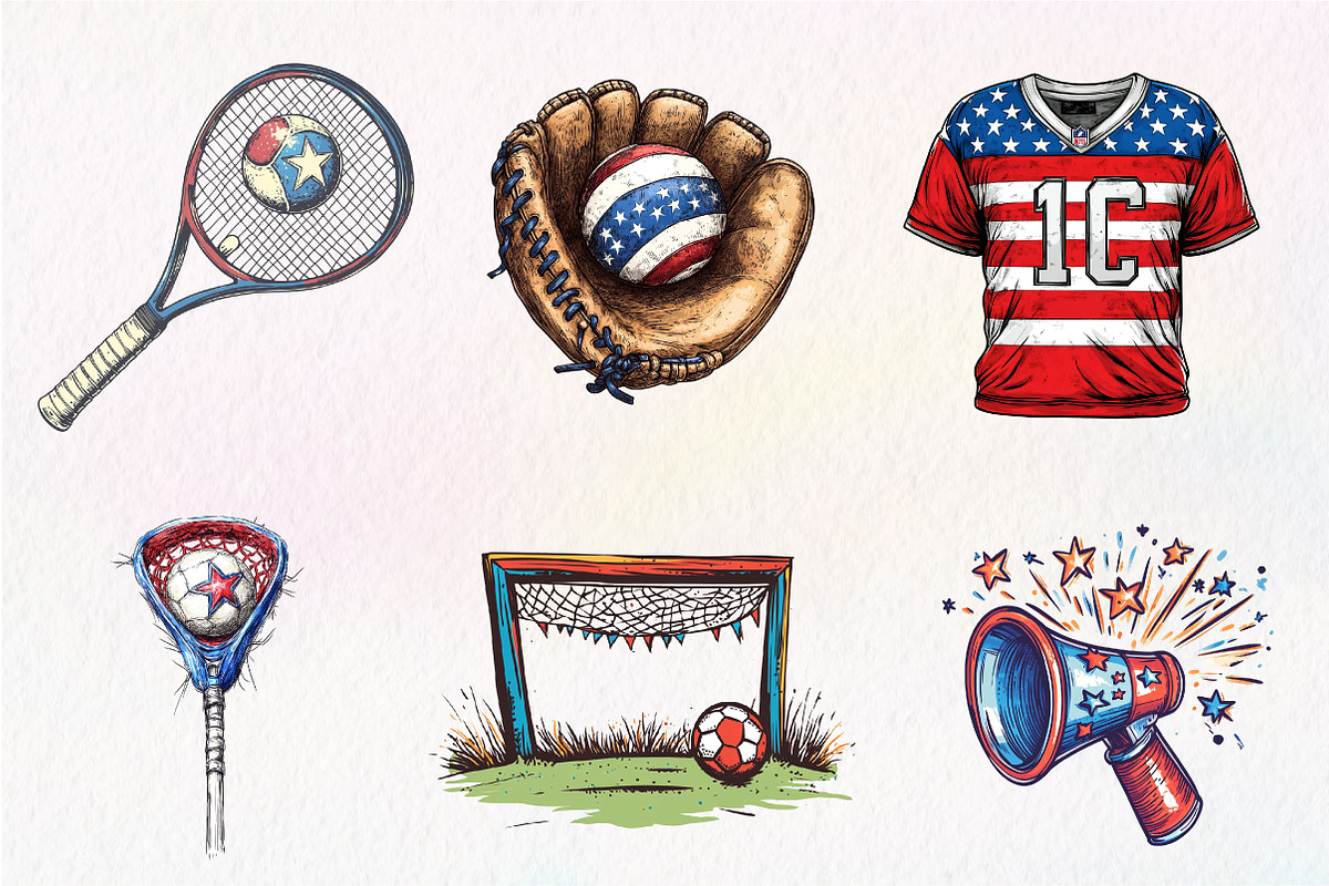 Patriotic Sports Elements Clipart, an Illustration by CreationArt (Photo 2 of 5)