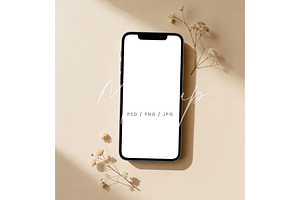 Minimalist Phone Mockup Dry Flowers, a Product Mockup by TatiMockup