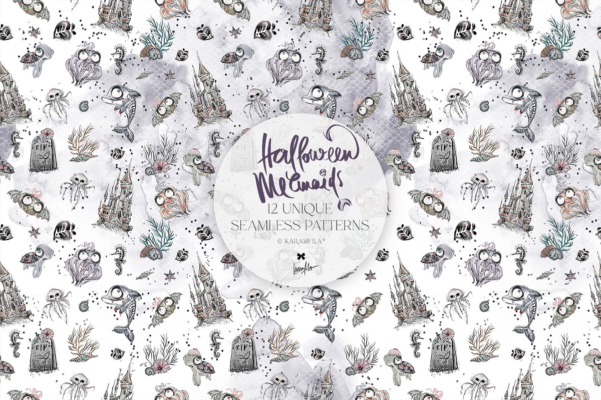 Halloween Mermaids Spooky Patterns, a Pattern Graphic by KaramfilaS (Photo 16 of 19)