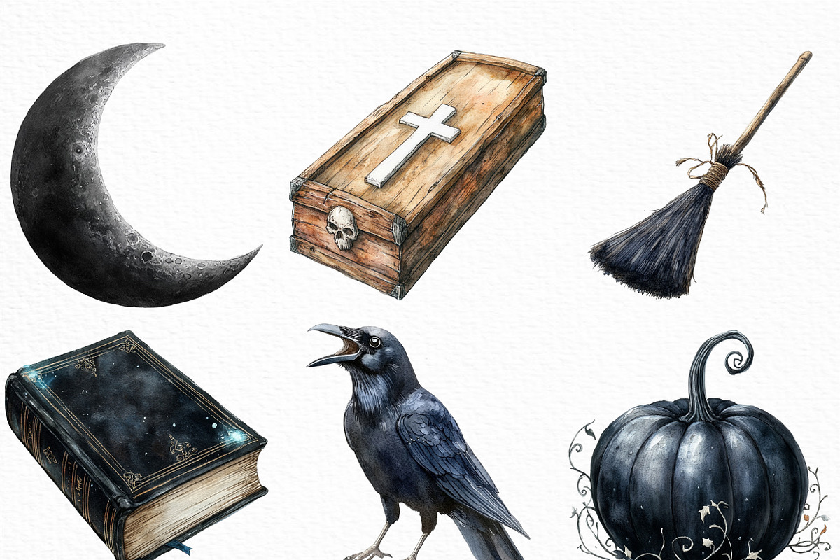 Watercolor Black White Halloween, an Illustration by Craft Nest (Photo 3 of 6)
