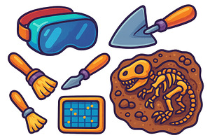 Exciting dinosaur excavation tools, an Education Illustration by ZinetroN