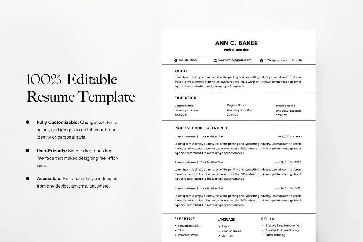 Minimalist Resume Template, Biodata, a Resume Template by BrushstrokeArtGB (Photo 4 of 5)