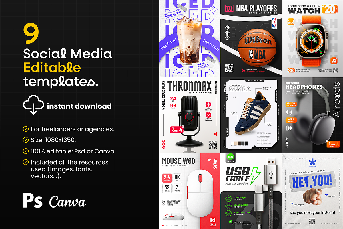 Social Media Templates (Psd+Canva), a Social Media Template by Nina Shaw (Photo 1 of 11)