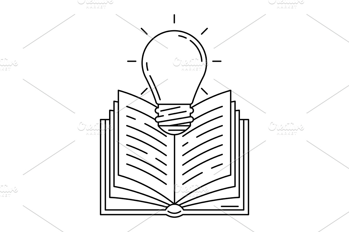 Light bulb and book., an Outline Icon by incomible