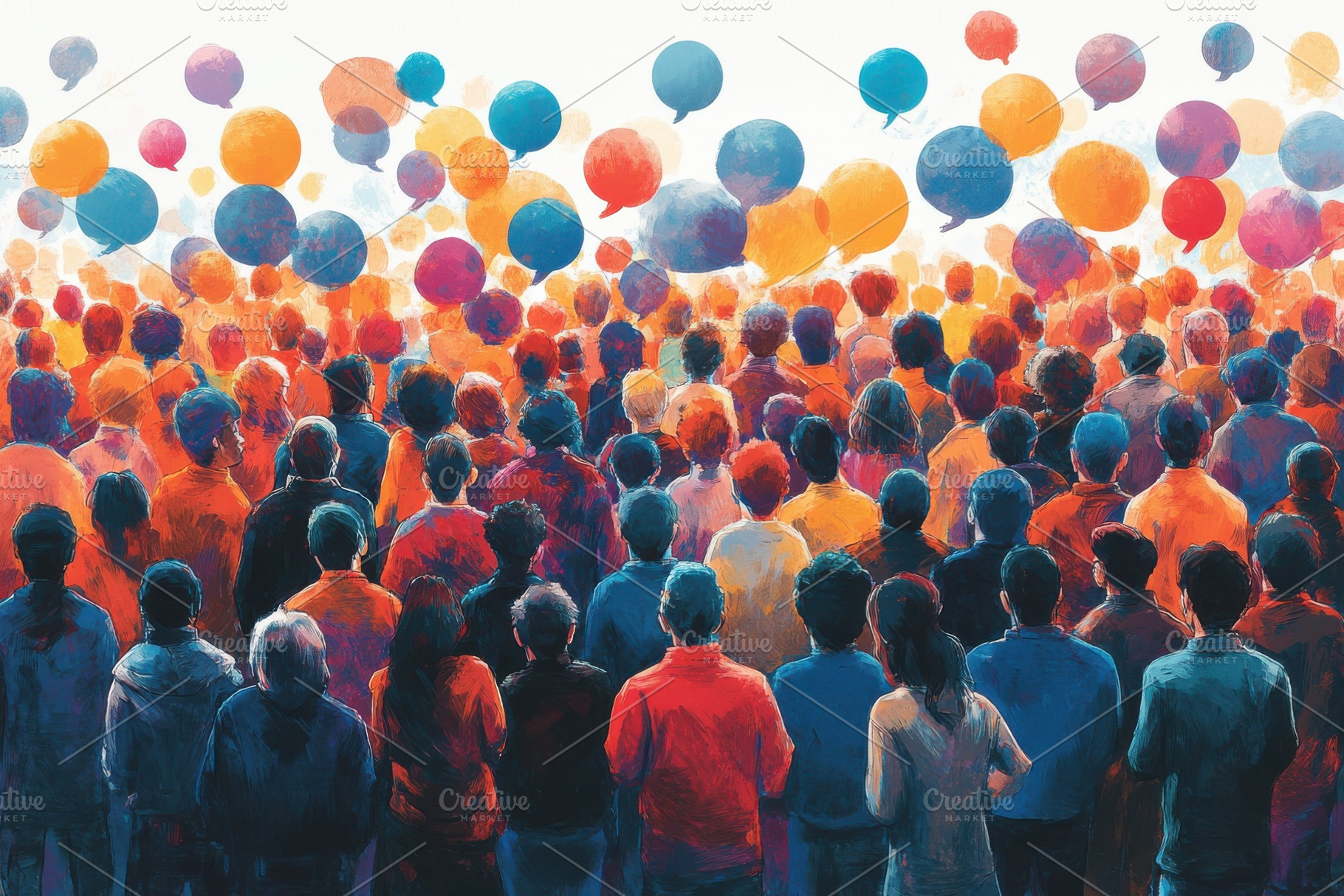 Diverse Crowd Speech Bubbles Colorfu, a Photo by Pixeness Studio