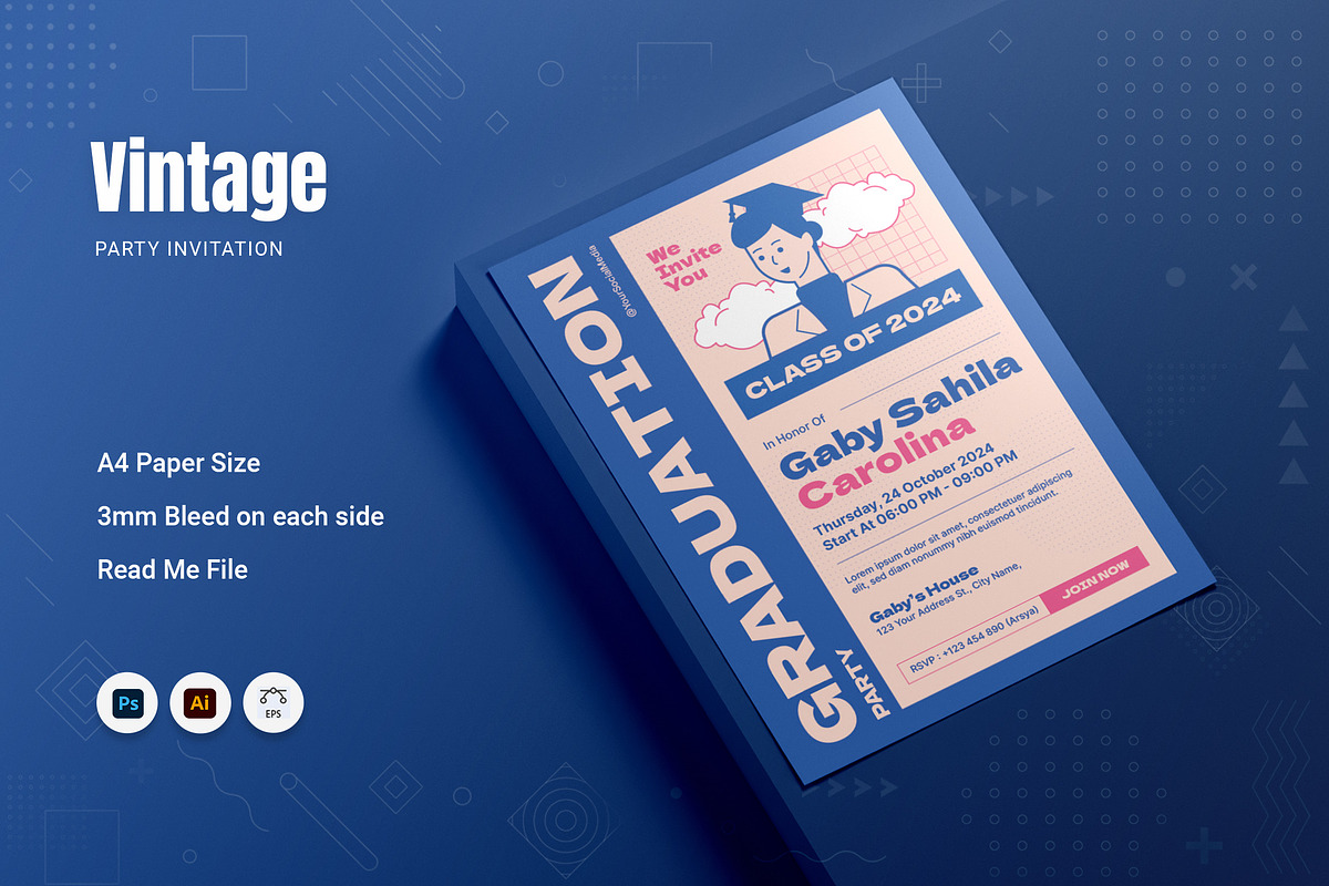 Vintage Graduation Party Invitation, an Invitation Template by Fannan Studio (Photo 1 of 2)