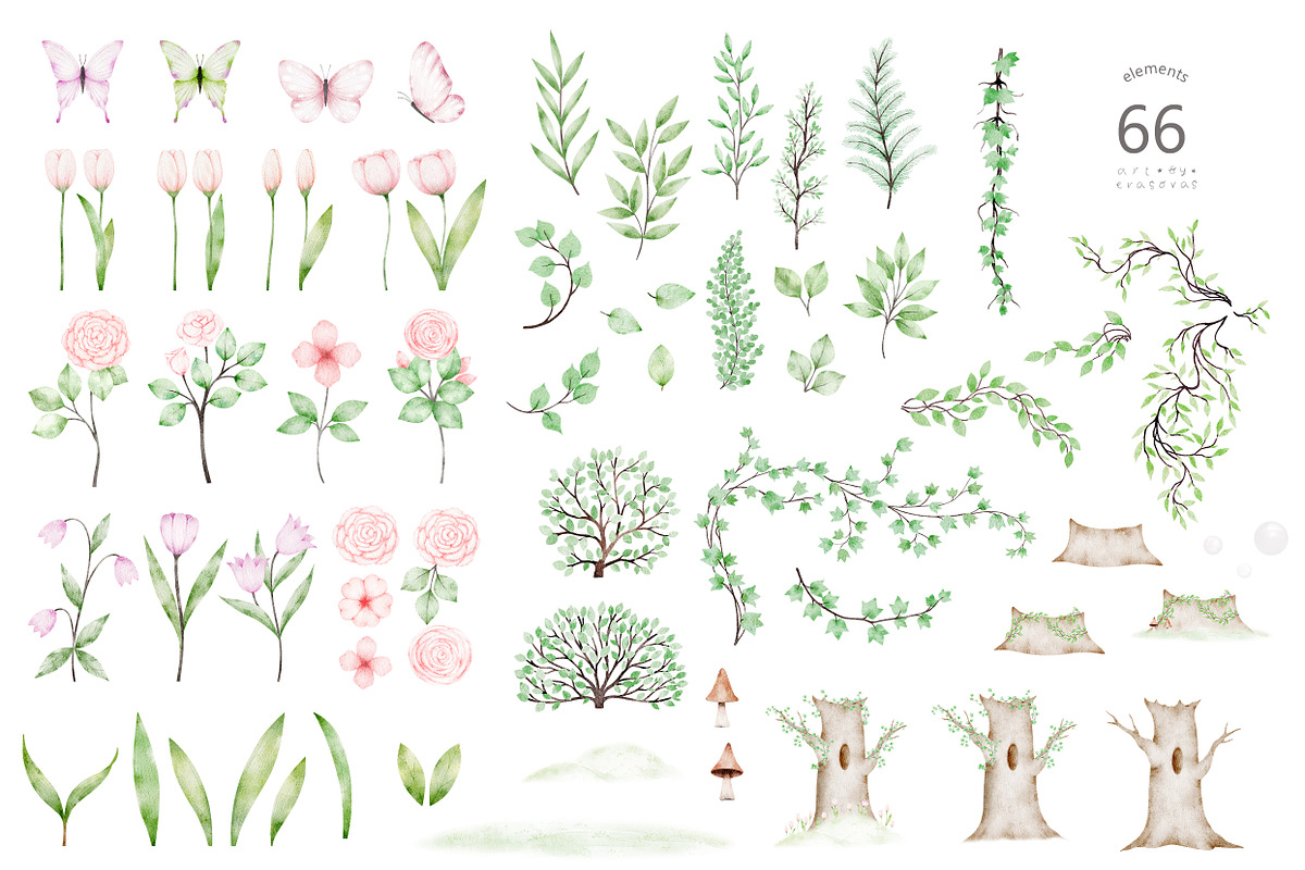 SPRING MELODY watercolor set, an Animal Illustration by erasovas (Photo 9 of 13)