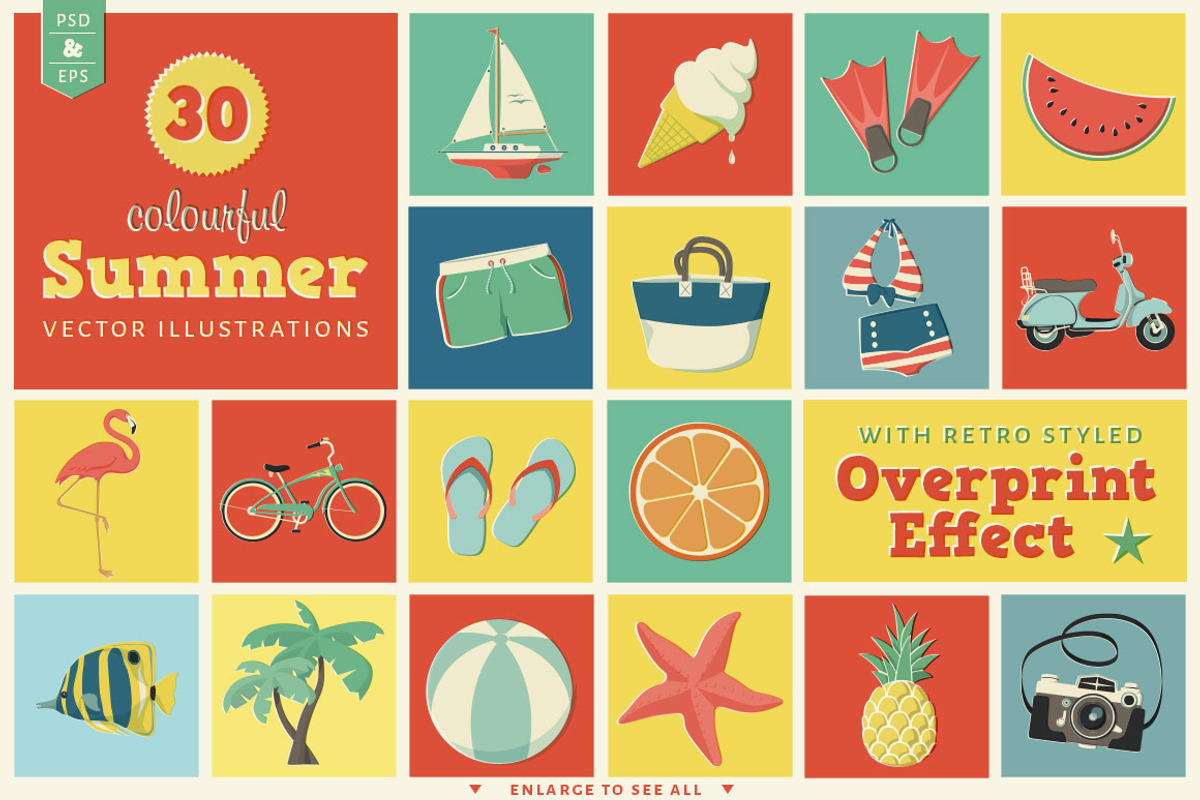 30 Colourful Summer Vector Objects, an Object Graphic by nordicworker (Photo 1 of 4)