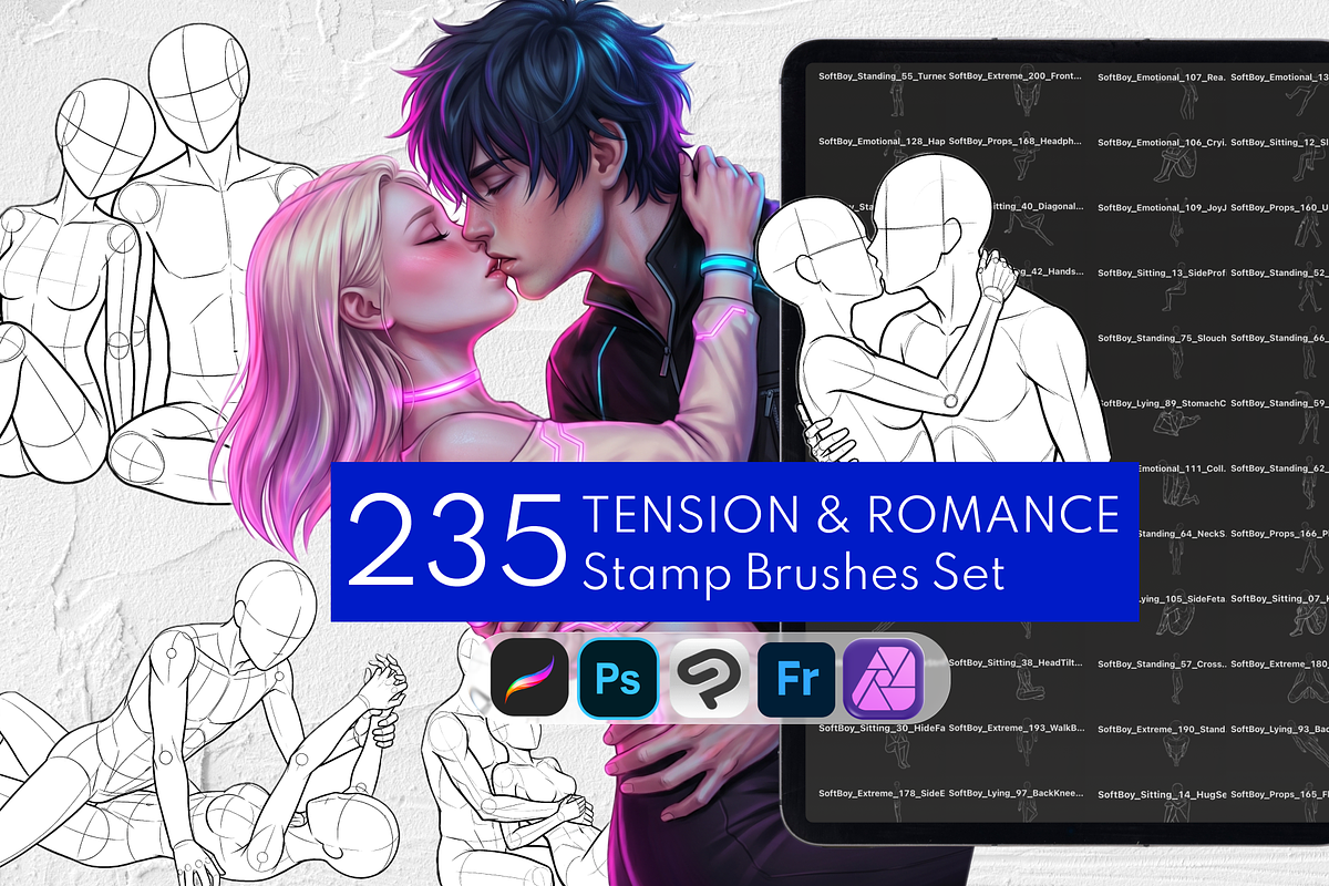 Tension&Romance Couple Poses Stamps, a Brush Add-On by Selentaori Studio (Photo 1 of 12)