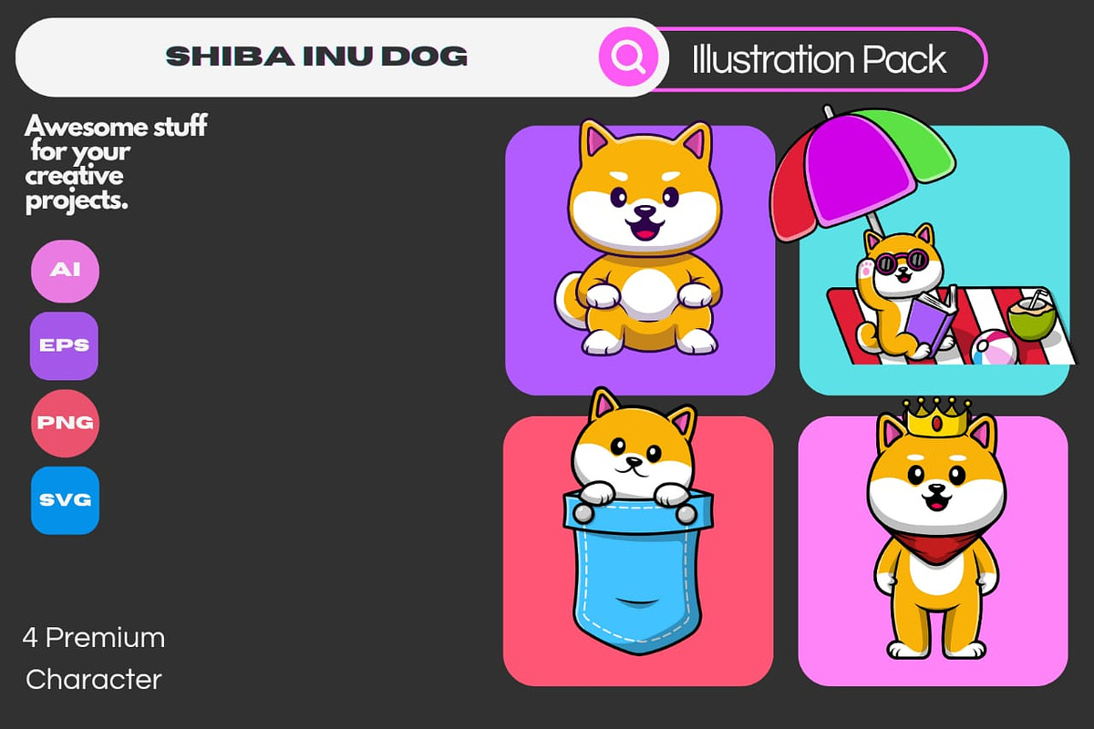 Cute Shiba Inu Dog Pack Cartoon, an Animal Illustration by Artstorystudio (Photo 1 of 5)