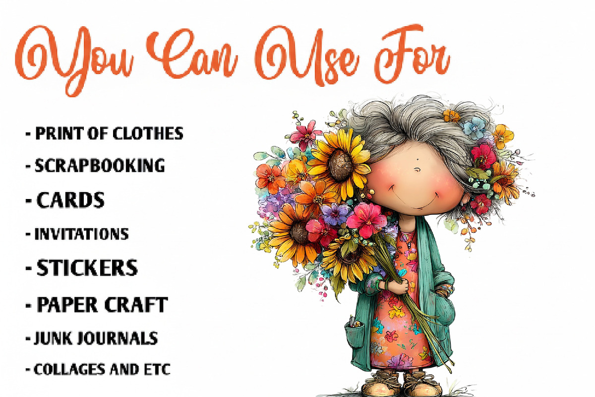 Whimsical Summer Grandma Clipart, an Illustration by CreationArt (Photo 2 of 7)