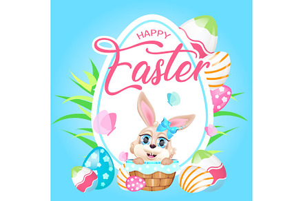 Cute happy Easter bunny, a Poster Template by The img