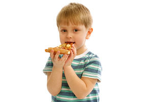 Little boy eating pizza featuring 3-4 years, babies and children, and blonde