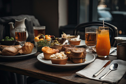 Breakfast served in a cafe with oran, a Photo by Iftikhar Alam