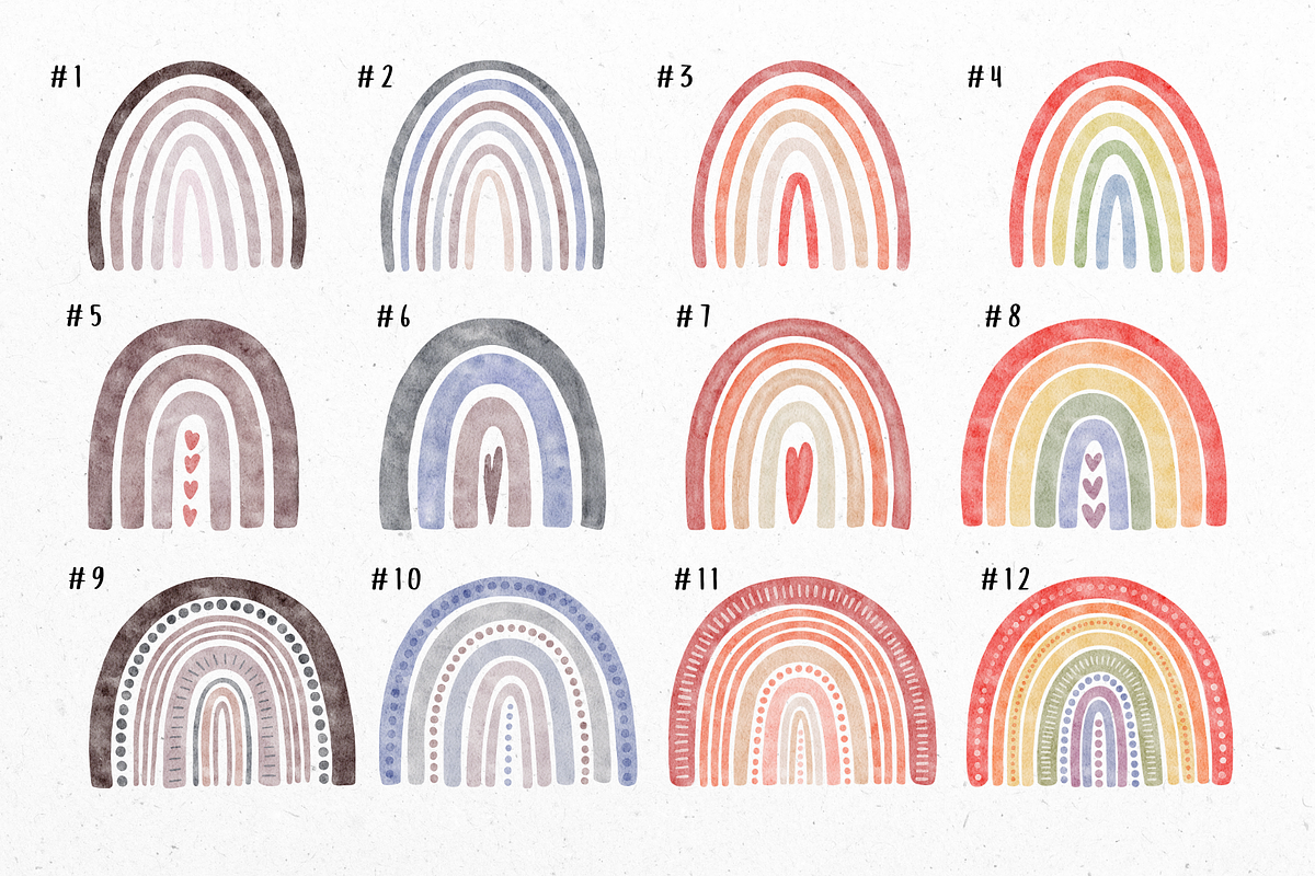 Watercolor Rainbow Clipart PNG, a Decorative Illustration by Kat Anti (Photo 6 of 6)