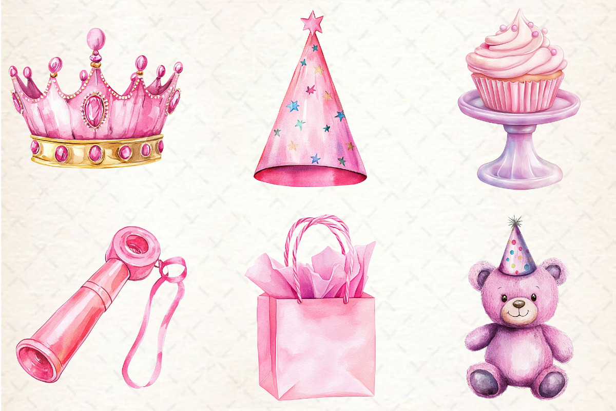 Pink Birthday Watercolor Clipart, an Illustration by Rose Art (Photo 4 of 4)