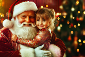 Santa Claus holding a little girl with trees in background, a Holiday Photo by Davizro's Market