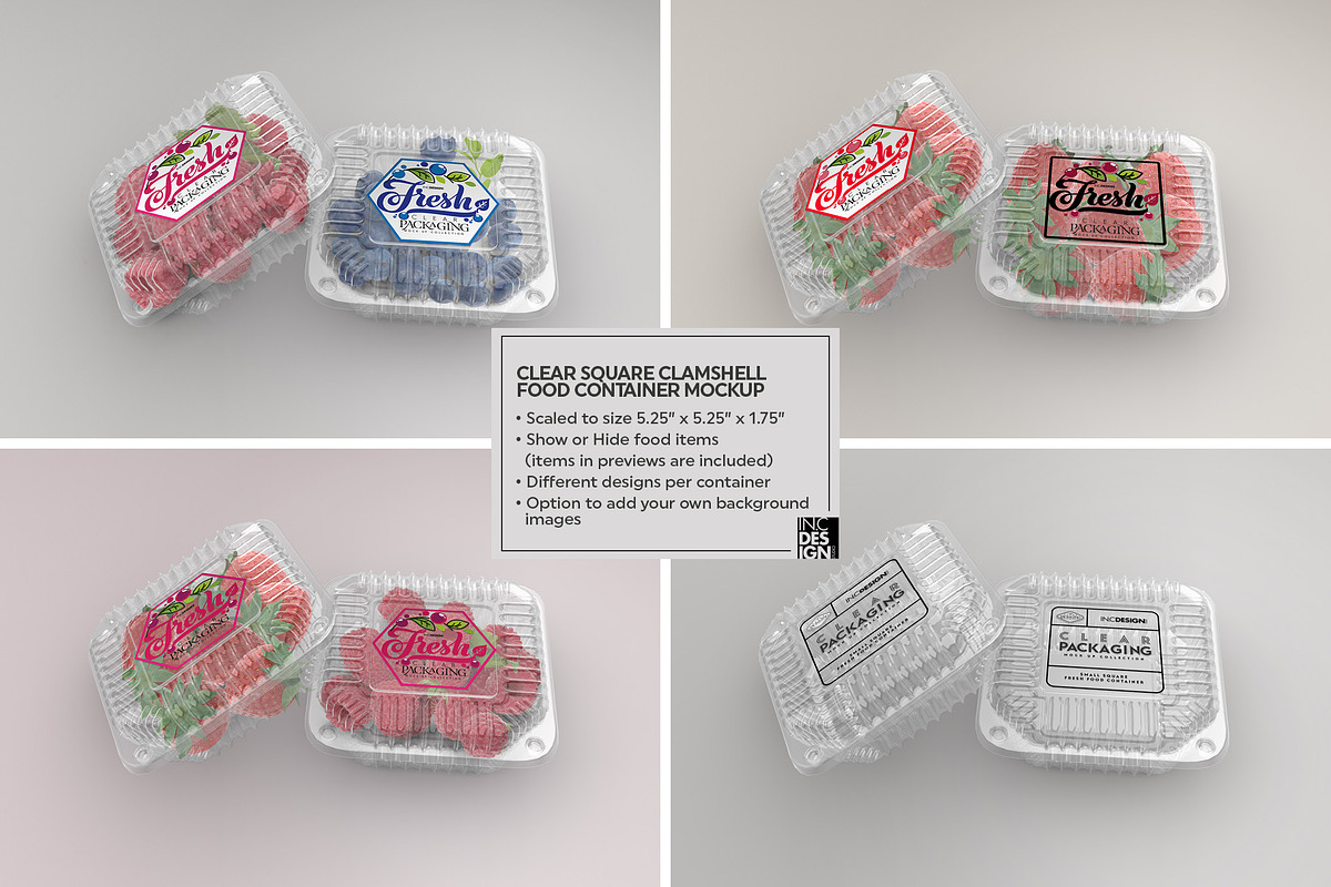 Clear Square Clamshell Mockups, a Packaging Mockup by INCDesign (Photo 2 of 11)