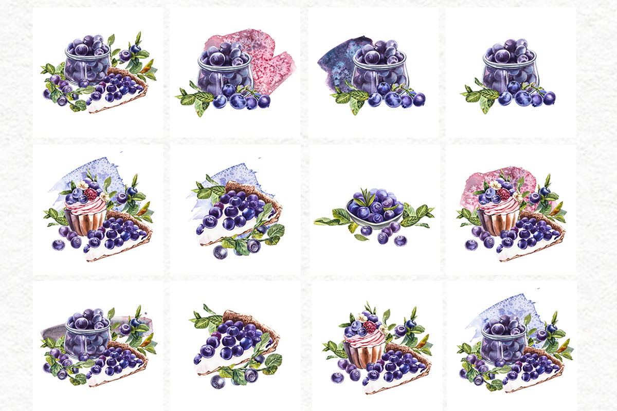 Blueberries watercolor clip art, a Food Illustration by Ann Astro (Photo 8 of 13)