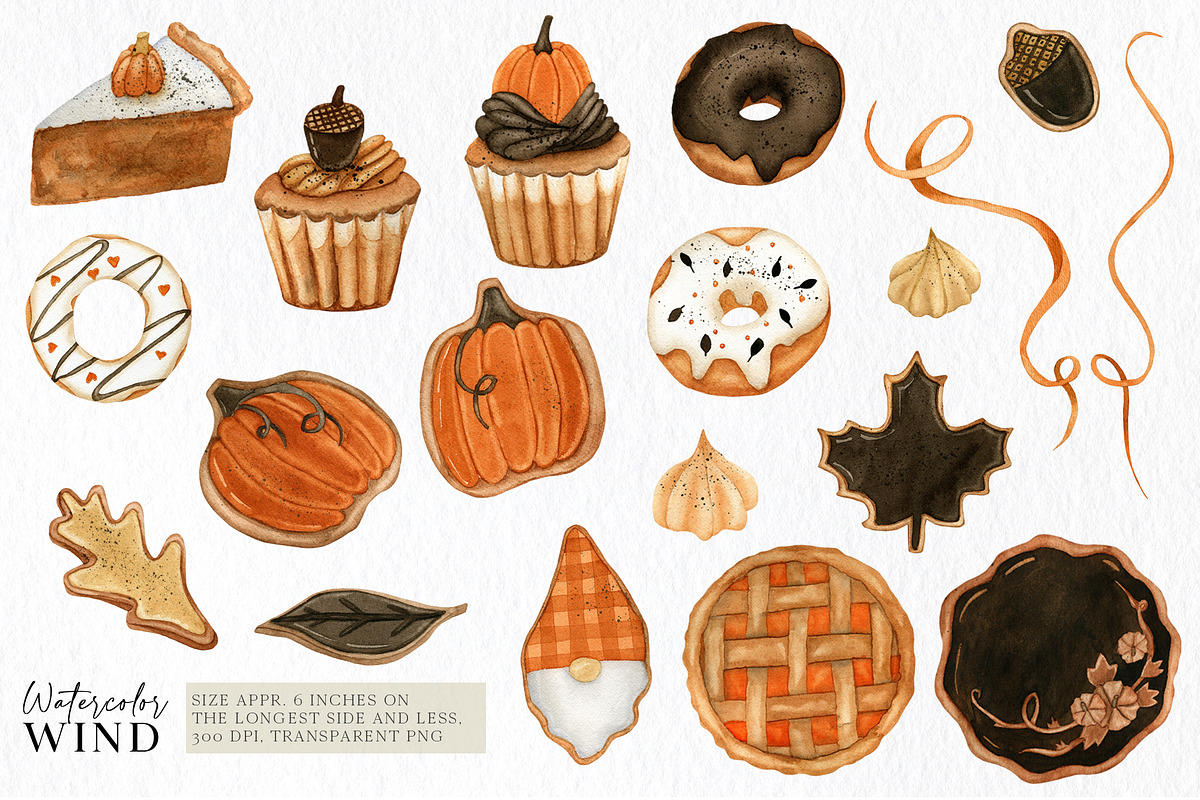 Fall sweet clipart with pumpkin -30%, a Decorative Illustration by Ksenia Shmakova (Photo 3 of 6)