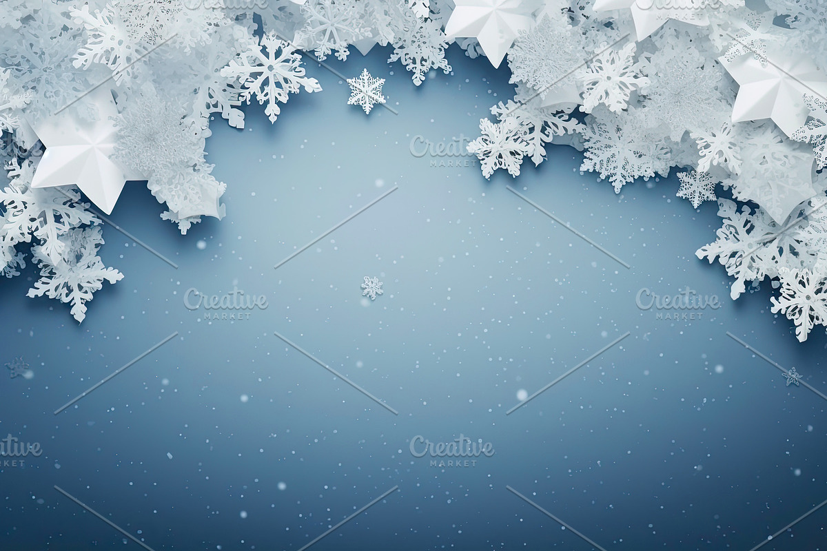 Christmas card with paper cut snowflakes and copy space to put text, a Texture Illustration by zakiroff