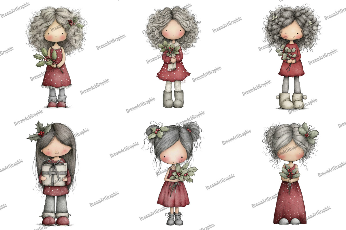 Cute Holly Girl Clipart, an Illustration by DreamArtGraphic (Photo 2 of 5)