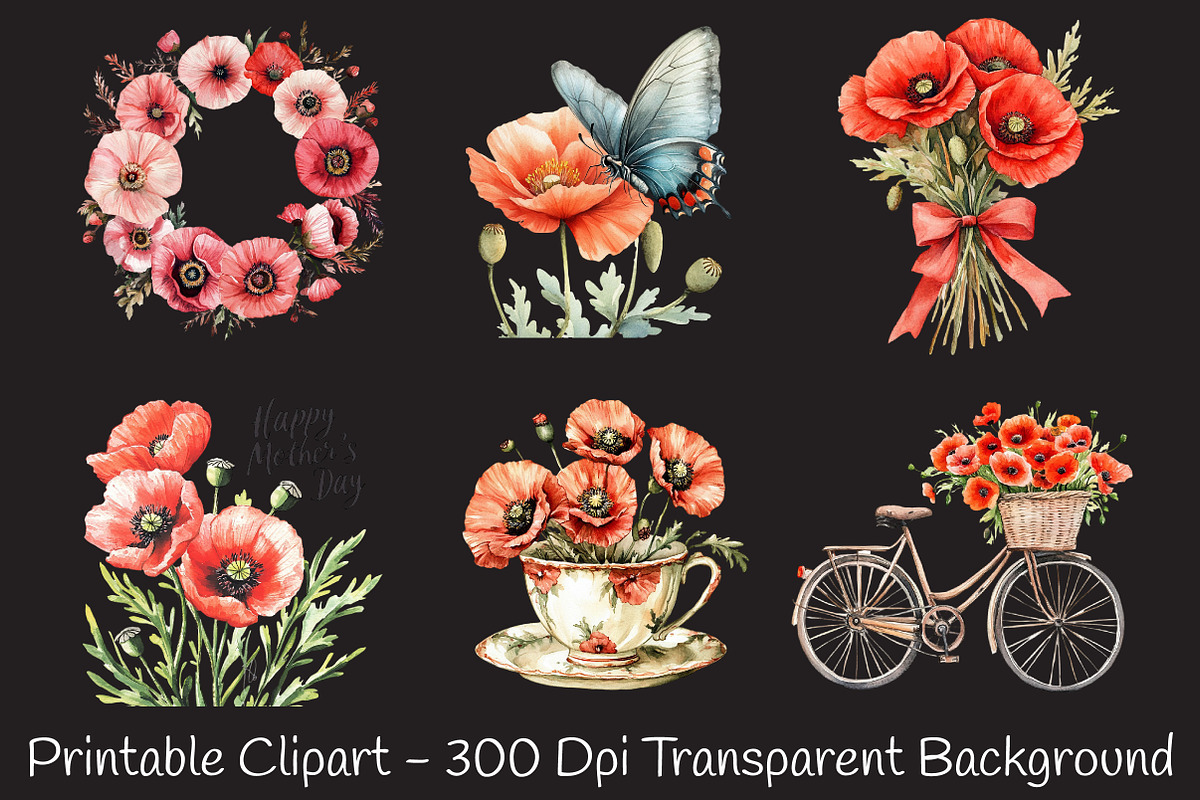 Poppy Mother's Day Watercolor Png, an Illustration by RobertsArt (Photo 6 of 7)