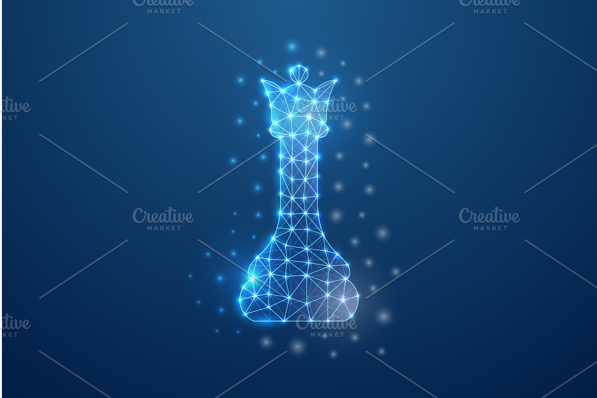 Digital glowing chess queen piece in, an Illustration by GraphiShop