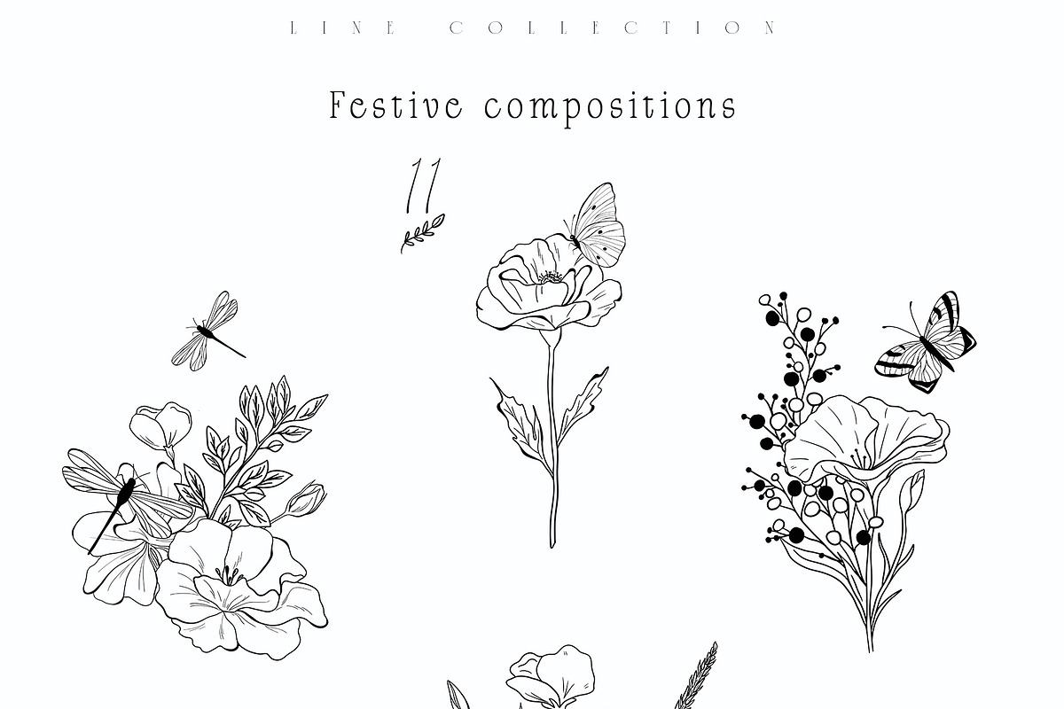 Meadow Wildflower Line Art Bundle, a Decorative Illustration by Sunshine Art (Photo 9 of 18)