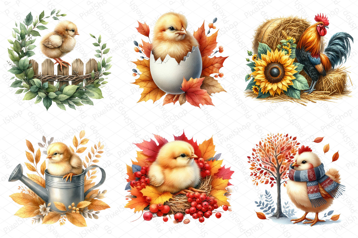 Watercolor Autumn Chicken Clipart, an Illustration by DreamPrint404 (Photo 2 of 6)