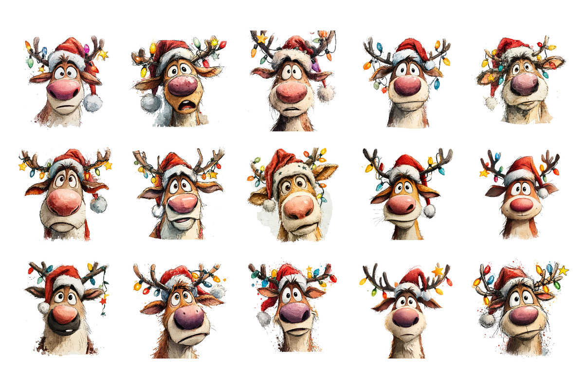 Funny Christmas Reindeer Clipart PNG, an Illustration by SinaCreation (Photo 2 of 7)