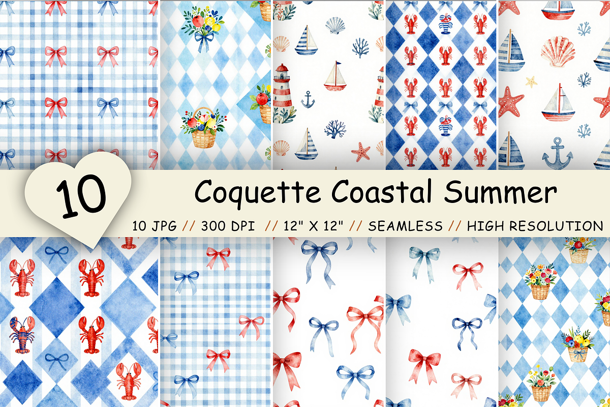 Coquette Coastal Summer Pattern, a Pattern Graphic by FloridPrintables (Photo 1 of 9)