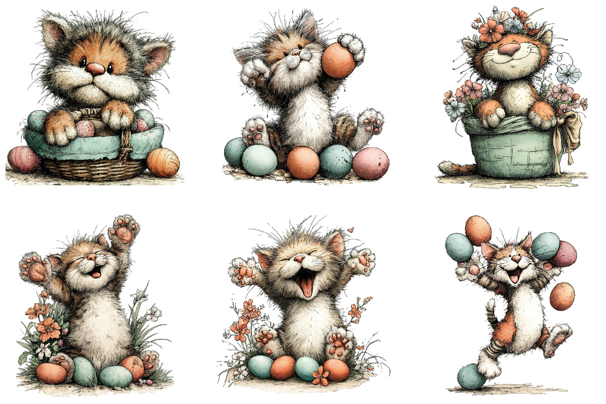 Whimsical Easter Cats Clipart, an Illustration by CraftArtStudio (Photo 5 of 6)