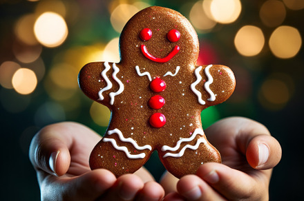 Child's hands holding tasty gingerbread cookies, close up view, a Holiday Photo by Natalia Klenova's Shop