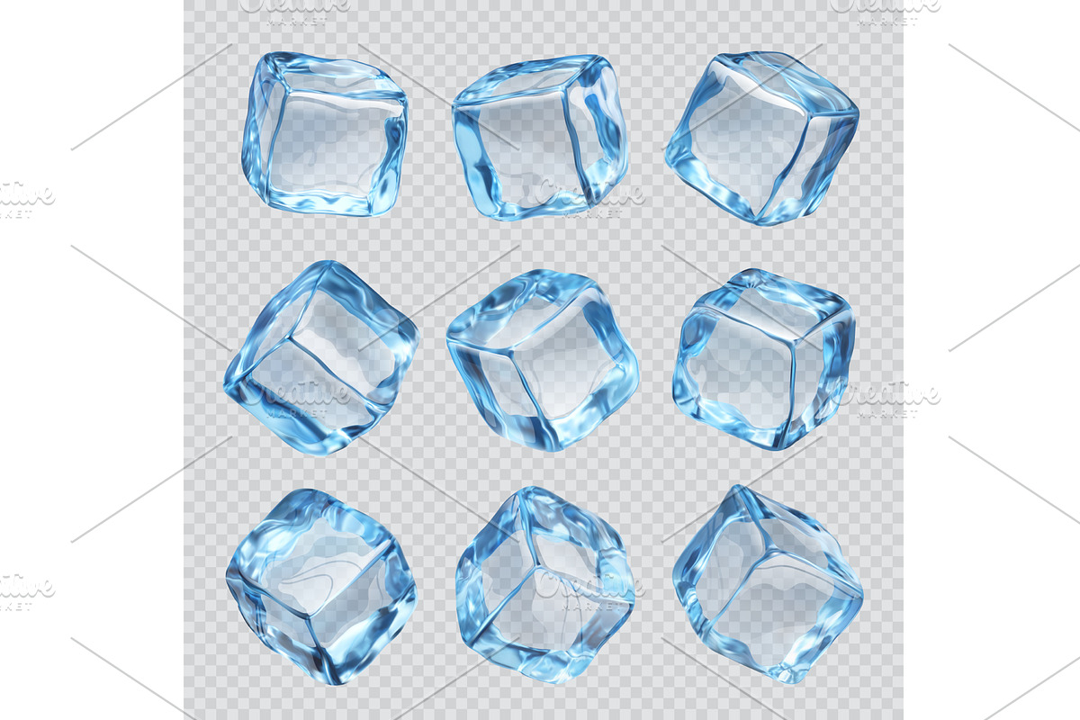 Isolated ice cubes. Realistic blocks, a Food Illustration by Vector Tradition