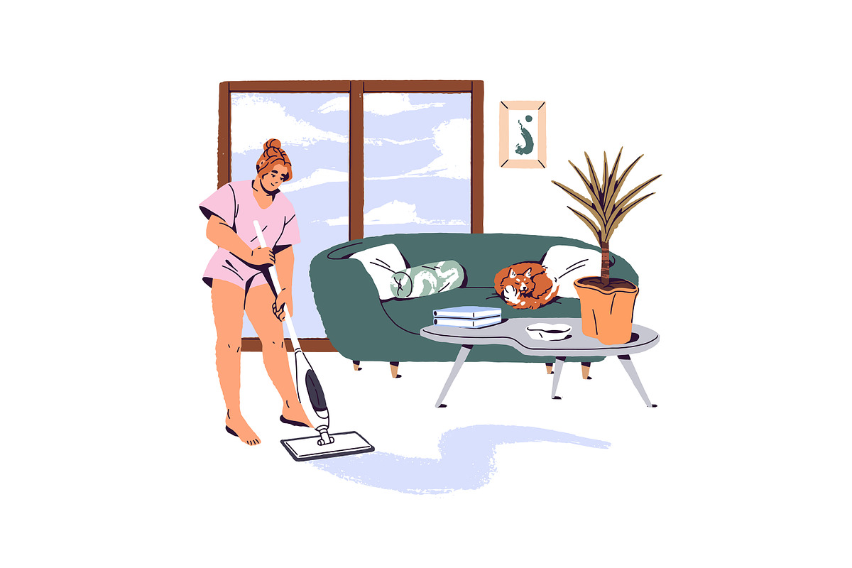 People cleaning home together set, a Person Illustration by PaperTrident (Photo 6 of 9)