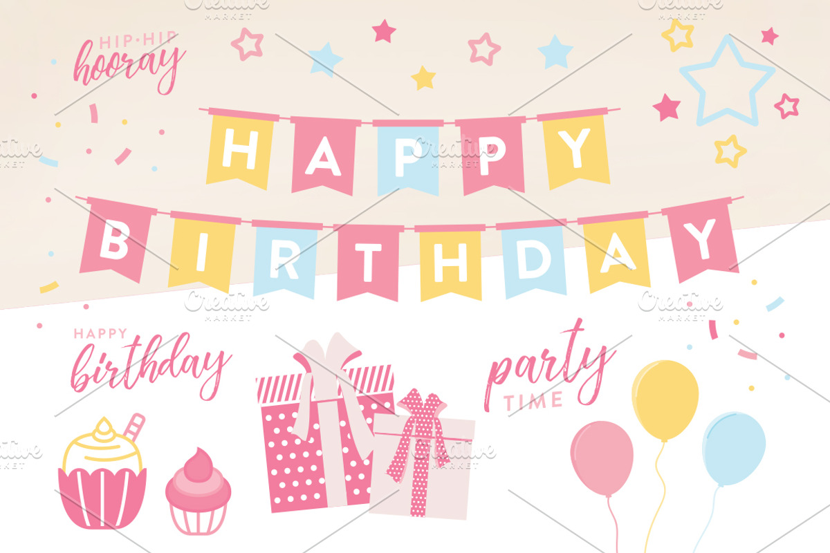 Birthday Party Decoration Vectors, an Object Graphic by LineByLine